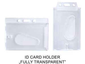Custom hard plastic ID card holder, fully transparent from AMGS Group.