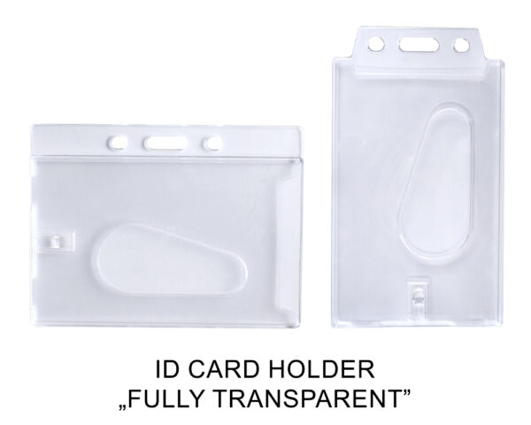 Custom hard plastic ID card holder, fully transparent from AMGS Group.