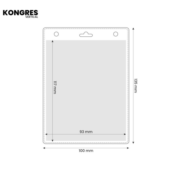 Vertical transparent ID card holder KONGRES for conferences, with lanyard-compatible holes.