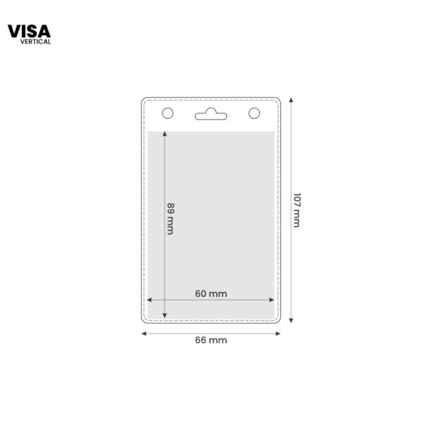 Transparent vertical ID card holder made of PVC with lanyard attachment slot, model VISA by AMGS Group.