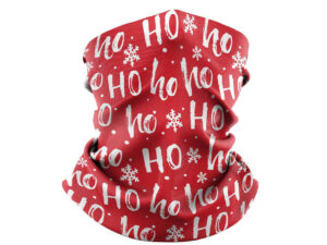 Custom christmas printed neck gaiter with company logo - ideal for outdoor branding.