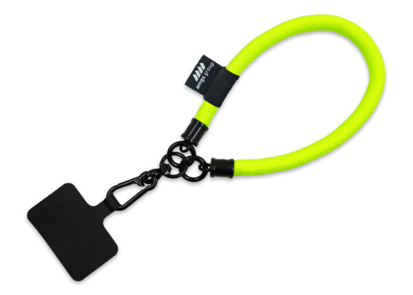 Short tubular wrist lanyard (15 cm) with logo print. Neon color. Available from AMGS Group.
