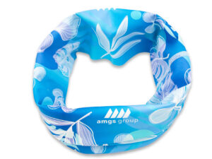 Custom microfiber neck gaiter with full-color sublimation print.