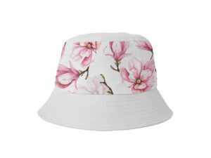 Kapelusz bucket hat z pełnokolorowym kwiatowym nadrukiem sublimacyjnym – modny dodatek reklamowy. Od AMGS Group