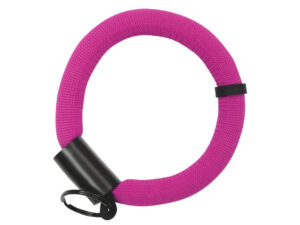Short floating wrist strap with logo for keys, featuring a print area. Pink color with metal clasp. Available at AMGS Group.