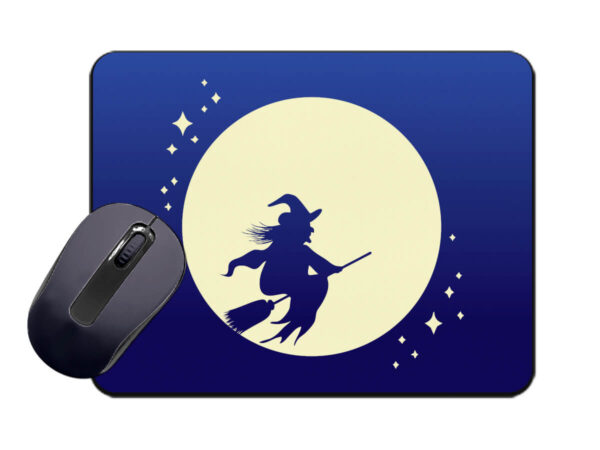 Custom printed mouse pad with witch graphic – full-color sublimation design from AMGS Group.