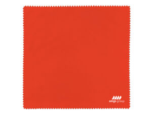 Custom red microfiber cleaning cloth with logo – elegant design and perfect cleaning quality, available at AMGS Group.