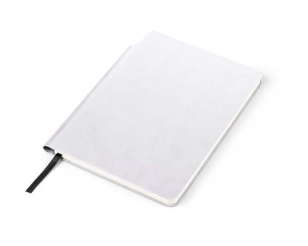 Blocco note MOLI A5 in similpelle con segnalibro e spazio per penna, personalizzabile con logo.