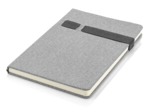 Branded notebook HOLDI A5 with linen-look cover, customizable with company logo.