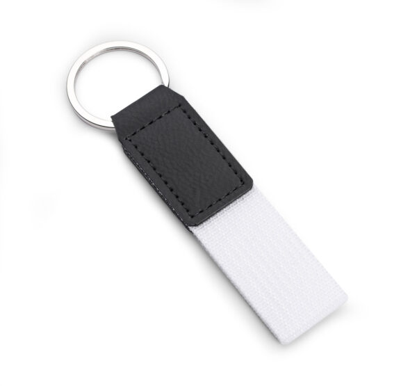 Customizable keychain DOLO for branding – fabric and eco leather corporate accessory.