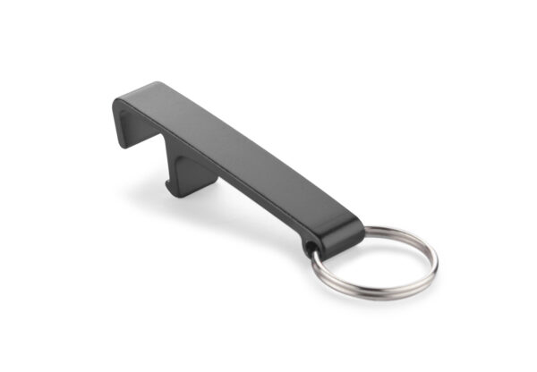 Portachiavi promozionale 3 in 1 LON in alluminio – apribottiglie e supporto smartphone.