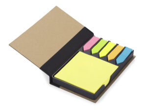 ARO sticky notes set with yellow and colourful tabs in eco bamboo case – customizable promotional office gadget with logo.
