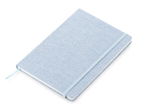 Eco notebook BIVELLO A5 with recycled cotton cover and customizable logo.