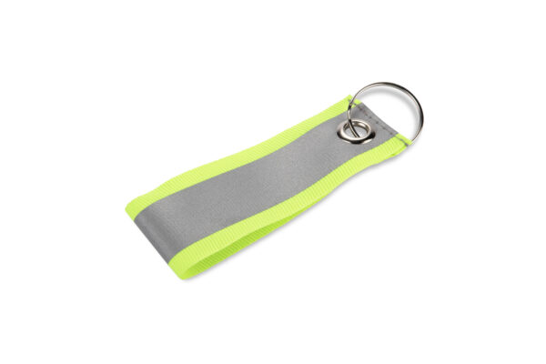 Reflective keychain BLIS in polyester with safety strip – customizable corporate gadget.