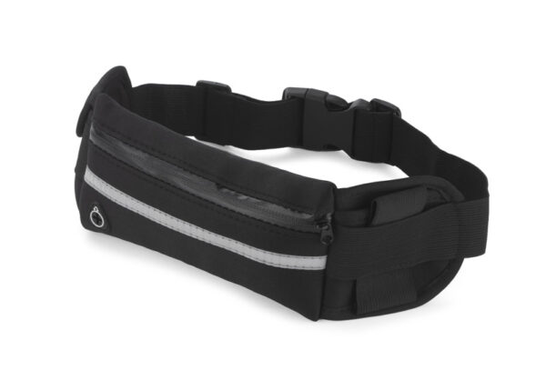 Branded sports waist bag ENDO with reflective strip and logo imprint option.