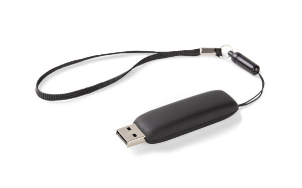 USB-Stick MILANO 16GB mit beleuchtetem Logo und Lanyard, modernes Werbegeschenk.