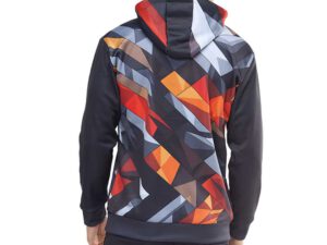 Back of the double-layer thermoactive hoodie with logo – hood and back panel covered with a geometric print. Comfortable, breathable construction with double-layer fabric makes it ideal for demanding conditions. Check out this model at AMGS Group.