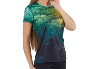 Womens Smooth Sport T-Shirt with sublimation print. Greenn and black shapes. Buy in AMGS Group.