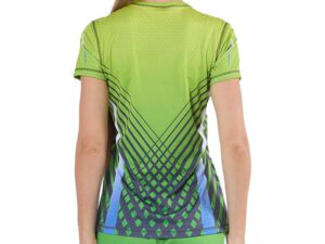 Back of the personalized women’s sports T-shirt. Elastic and breathable fabric ensures comfort during workouts. Order your customized version today at AMGS Group.