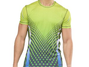 Sport-T-Shirt für Herren in sattem Grün mit individuellem Sublimationsdruck auf Brust und Schulter. Aus atmungsaktivem, schnelltrocknendem Material – ideal für Fitness, Lauftraining oder Teamevents. Jetzt bei AMGS Group erhältlich.