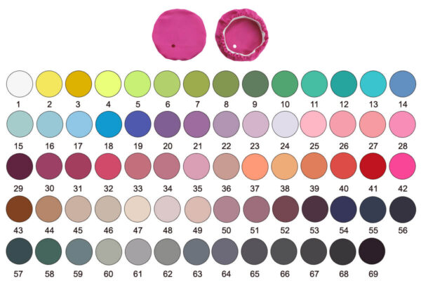Palette completa con 69 opzioni di colore per copribicchieri personalizzati in spandex.