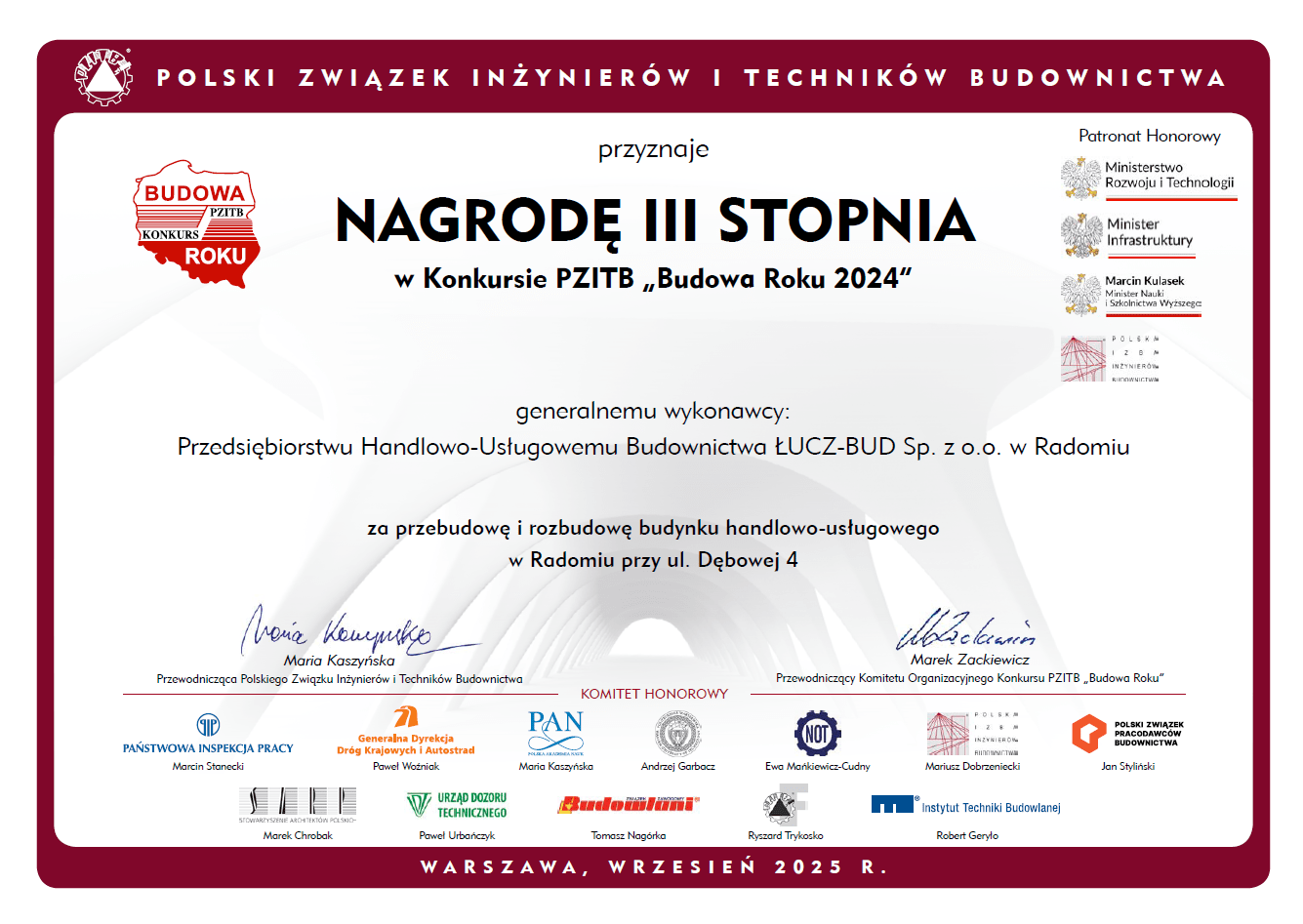 Construction of the Year 2024 Diploma