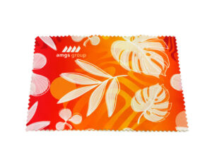 Colorful microfiber cloth 10×15 cm – vivid sublimation print, certified and eco-friendly quality from AMGS Group.