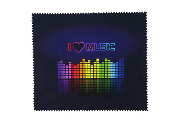 Colorful microfiber cloth with equalizer print – eye-catching promotional accessory for the music and tech industry, from AMGS Group.